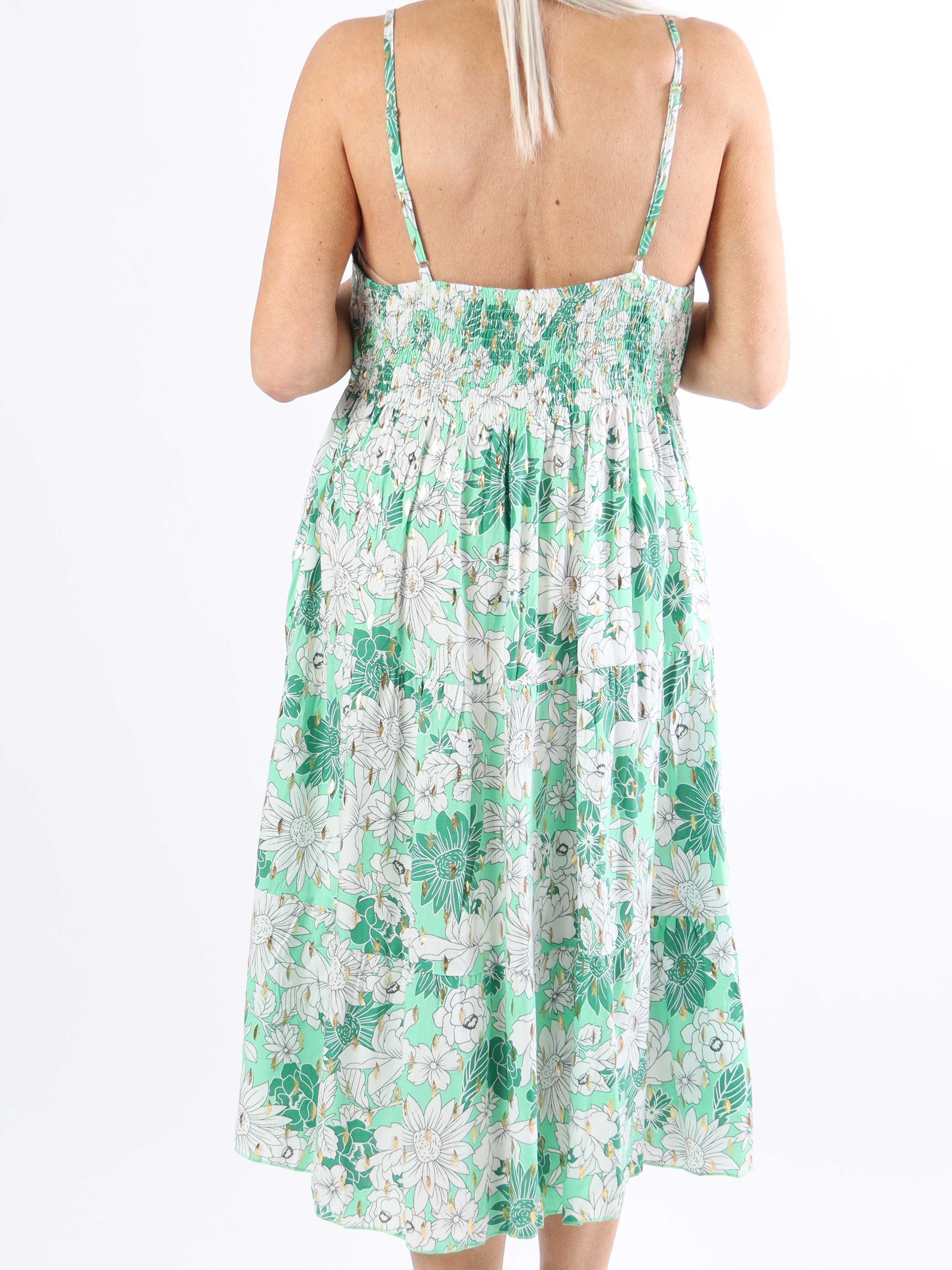 Lucie Flower Short - Plus size viskose stropkjole i blomsterprint med v-udskæring